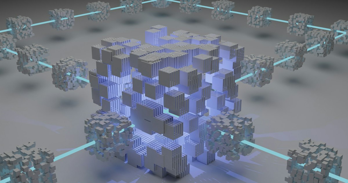 Abstract blockchain network of connected nodes representing simulated USDT transfers